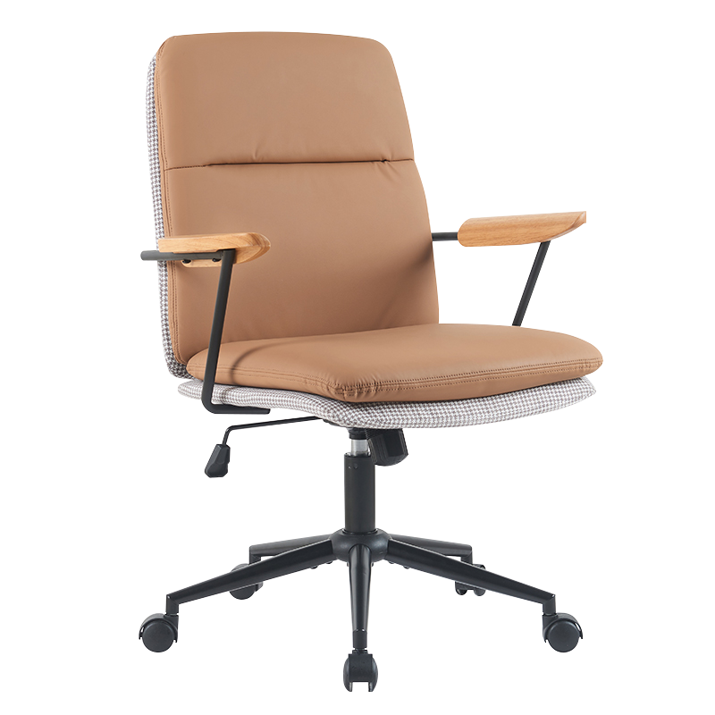 Earthy Yellow Wood Armrest Double Cushion Home Office Cathedra (X-5135)