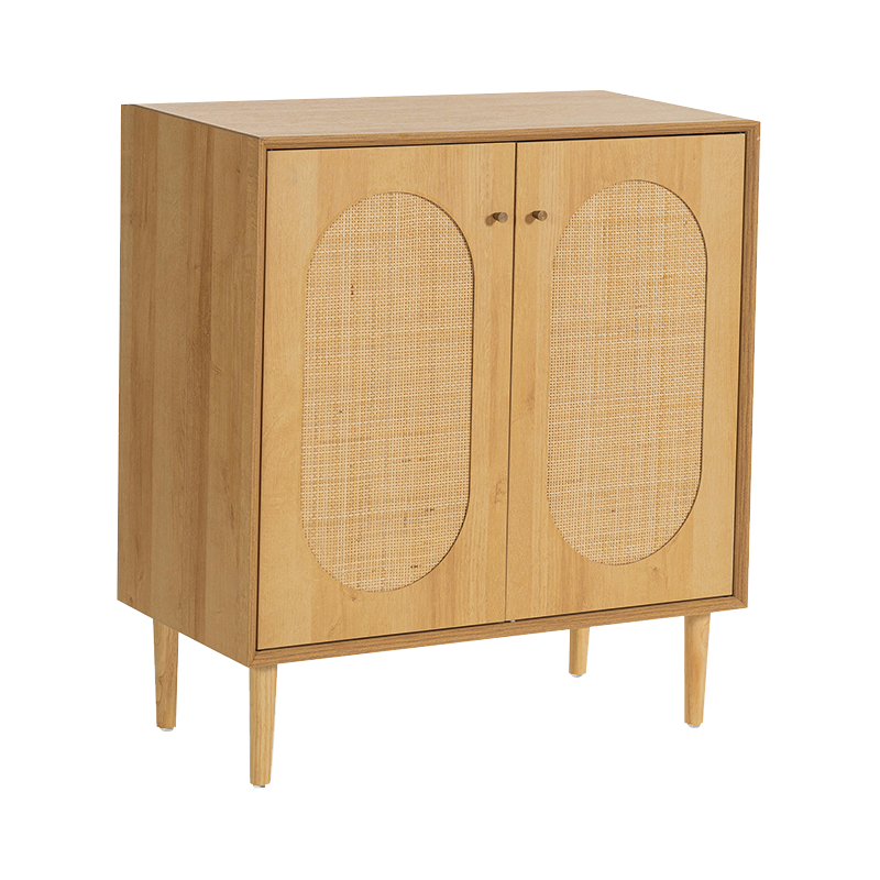 Wood Color Two-Door Rustic-Style Wood Rattan Scrinium (Y-C40)