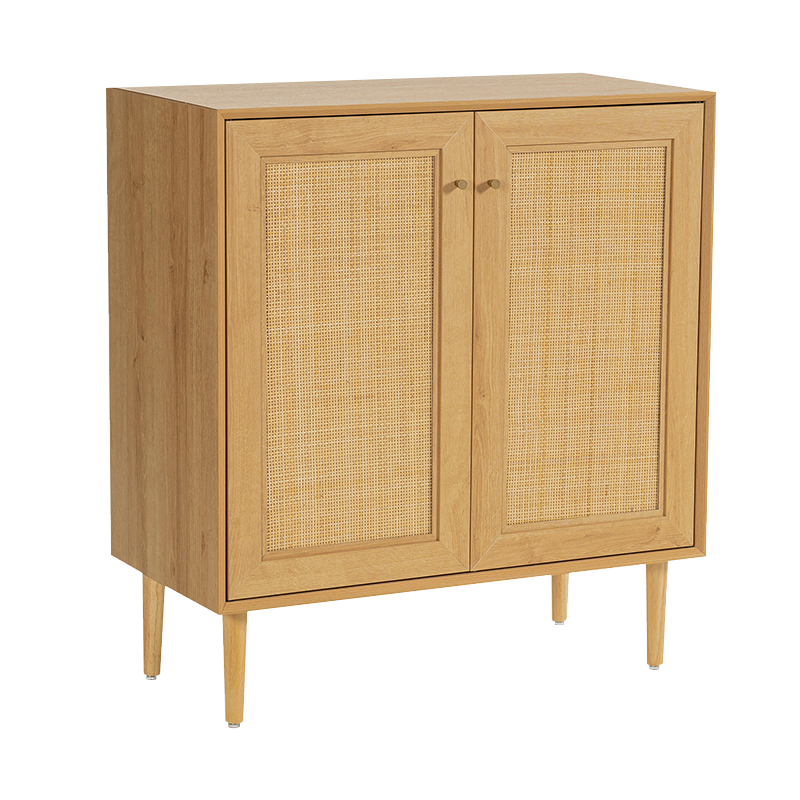 Wood Color Vintage Rattan Duo-Door Cabinets (Y-C41)