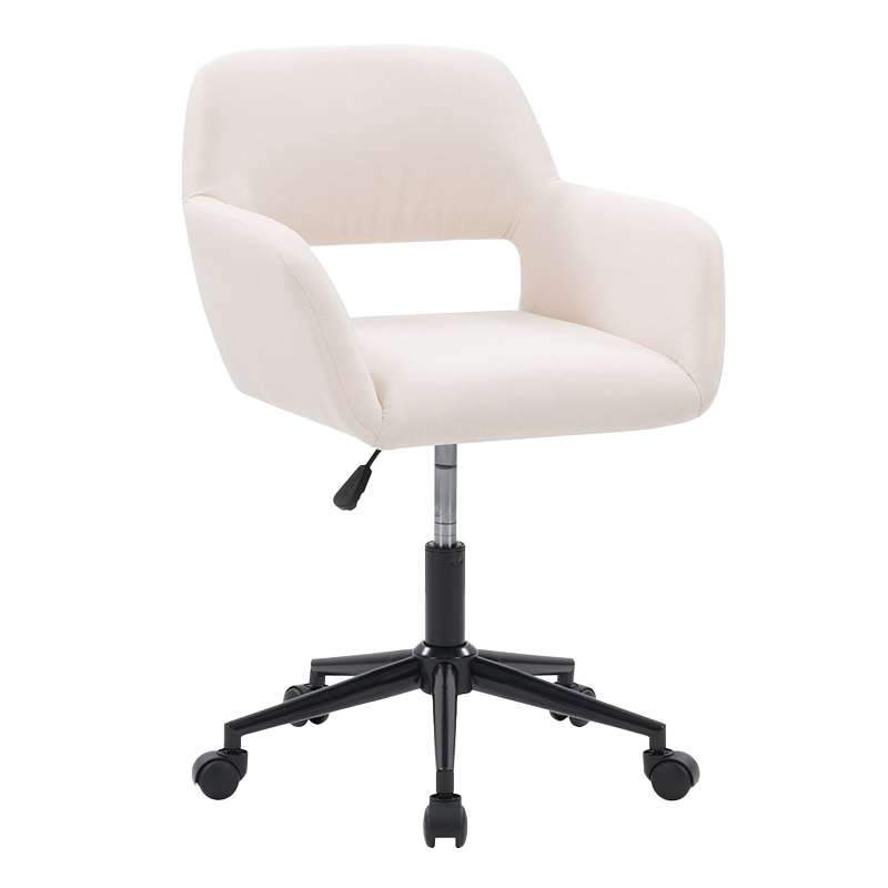 Beige Fabric Wood Armrest Wide Upholstered Home Office Cathedra (GY-630)