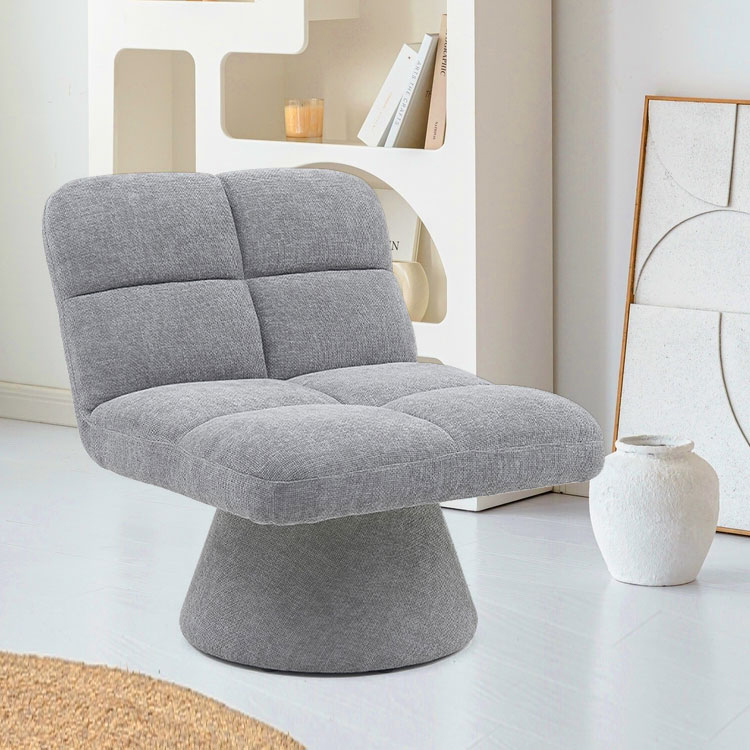 Home Contemporary Nordic Unique Armless Fabric Soft Cushion Swivel Sofa Chairs for Living Room with Rotating Base (GY-643)