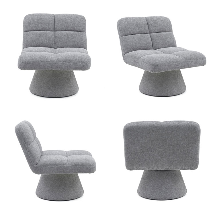 Home Contemporary Nordic Unique Armless Fabric Soft Cushion Swivel Sofa Chairs for Living Room with Rotating Base (GY-643)