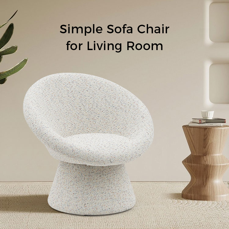 Nordic White Fabric Lazy Round Shape Living Room Chair Single Seater Sofa Accent Lounge Chairs with Backrest(GY-645)