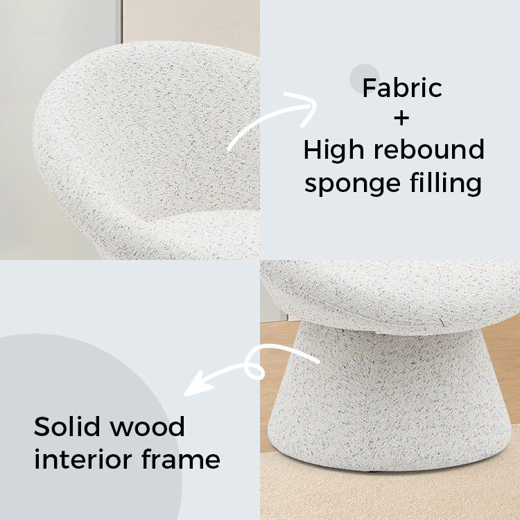 Nordic White Fabric Lazy Round Shape Living Room Chair Single Seater Sofa Accent Lounge Chairs with Backrest(GY-645)