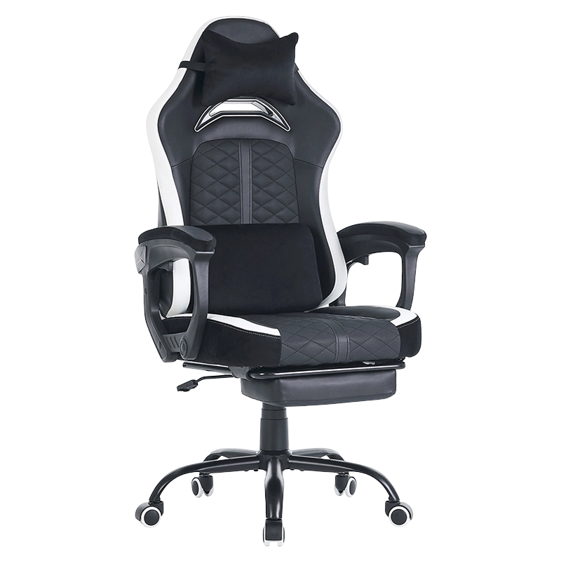 Modern Leather Seat Cushion Black&White Revolving Home Computer Gaming Chair E-sport Gaming Chairs with Linkage Armrests(T-7138)