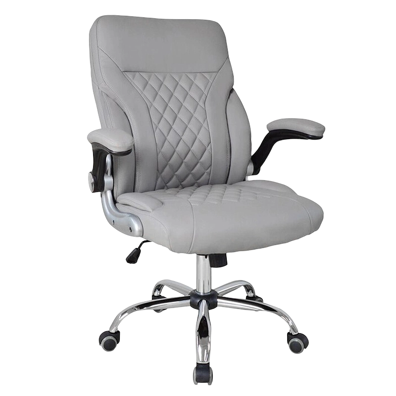 Gray Swivel Simple Leather Painting Adjutable Armrest Mid-Back Salon Chairs (GY-2134)